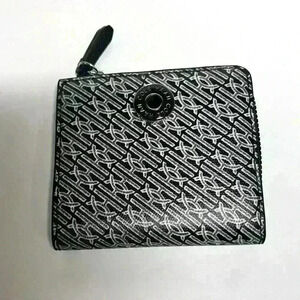 COLE HAAN GRAND SERIES MONOGRAM Black/ White Leather Wallet NWOT